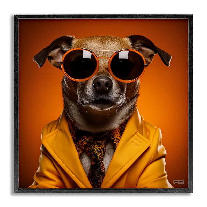 «Trendy Dog Yellow», estampe numérique par Roozbeh Bahramali, Estampe numérique Farmhouse, H 24 po x l 24 po
