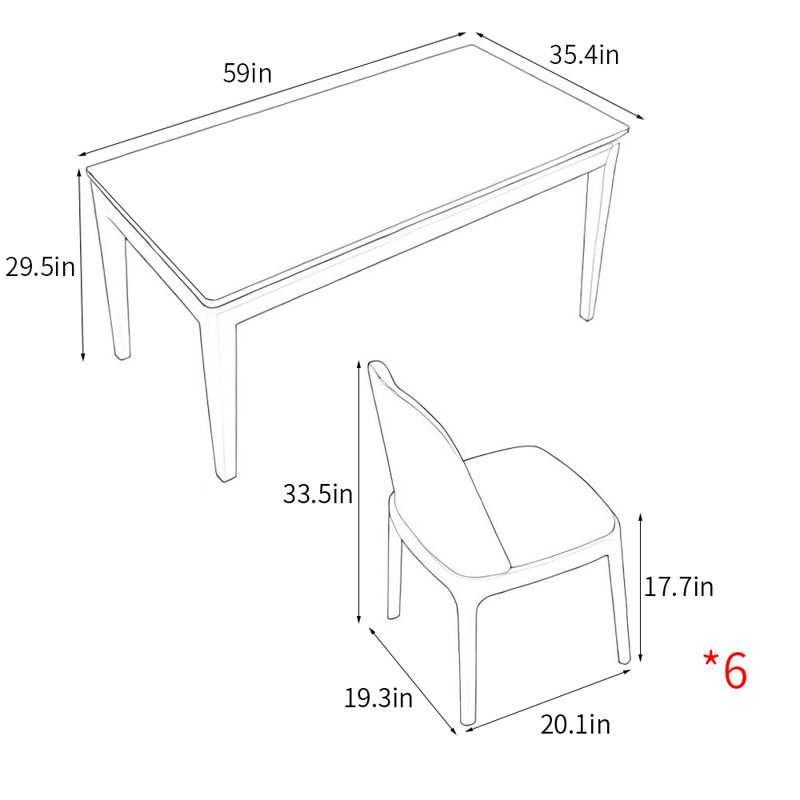 Modern simple rectangle dining table sets, 29.5"H x 59"L x 35.4"W