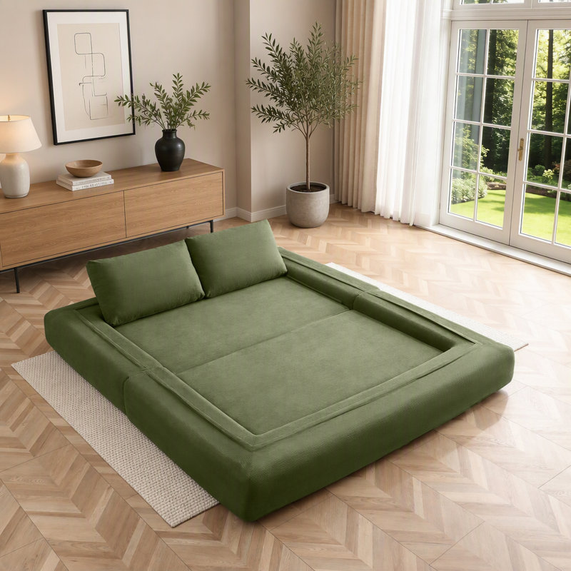 Canapé-lit Boneless, canapé-lit pliant 3 en 1 Corduroy, Vert