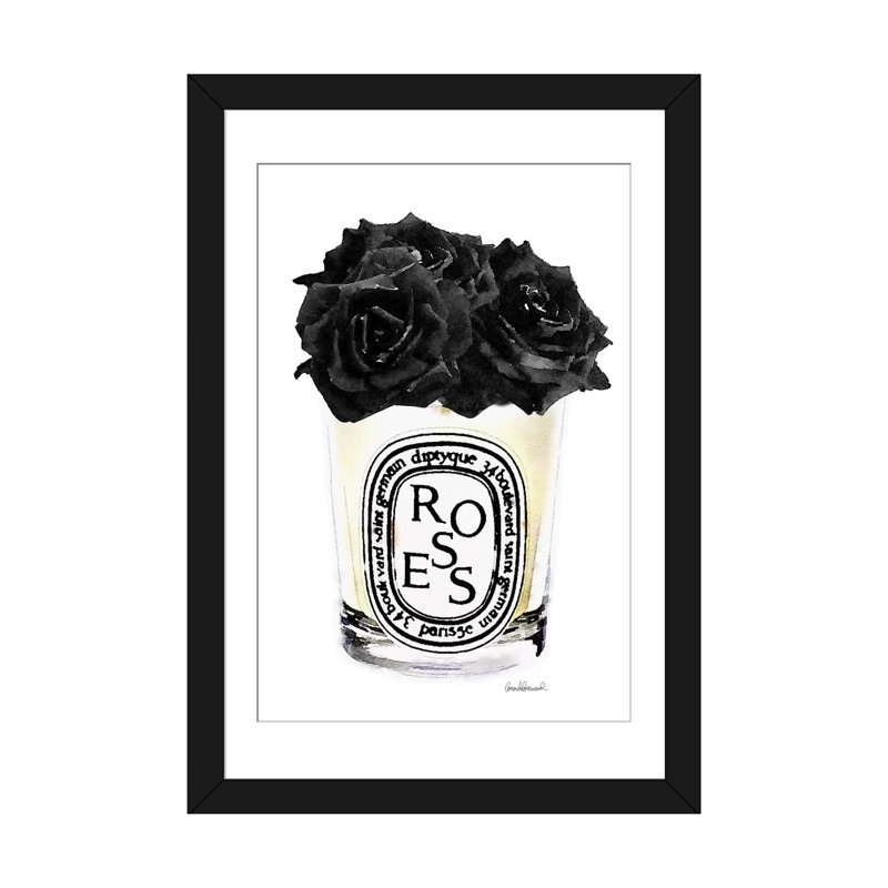 «Candle With Black Roses» par Amanda Greenwood, impression sur toile tendue, Papier d'art encadré noir, Blanc