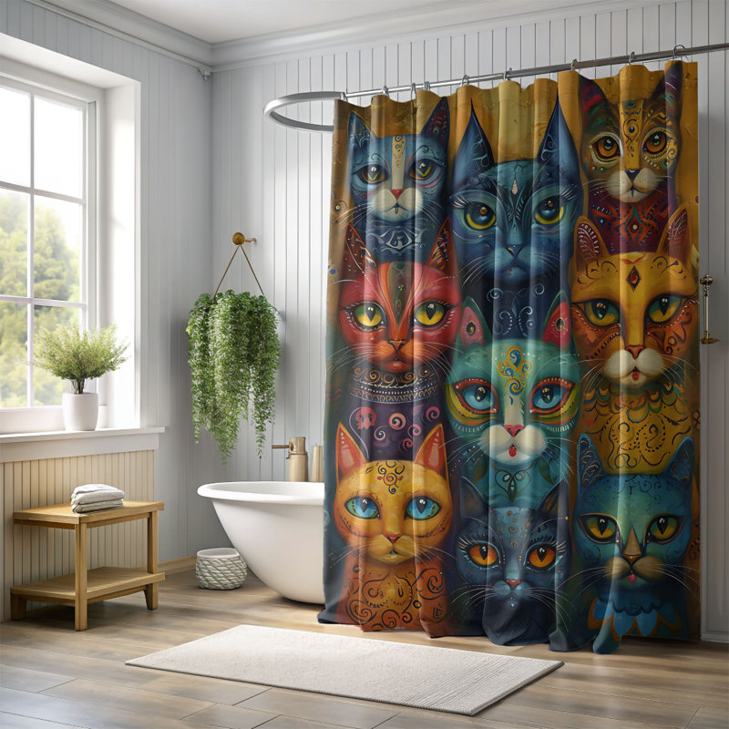 Colour Whiskers - rideau de douche standard 1 pièce, H 74 po x l 71 po