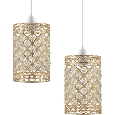 Crystal Drum Lamp Shade in French Gold