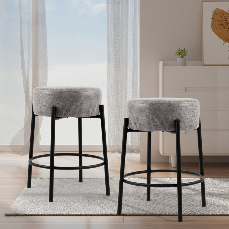 Kennley Upholstered Counter Stool with Metal Frame, Short Stool (23.75" Seat Height), Gray