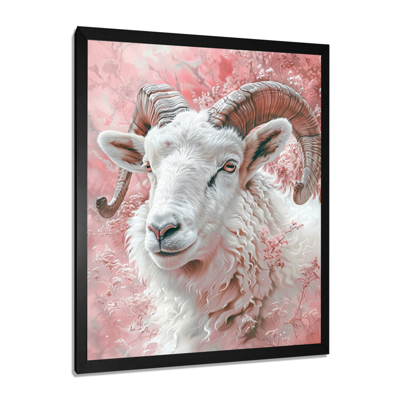 Blanc, rose, astrologie, capricorne, Courage, art mural, H 12 po x l 20 po, Cadre simple noir