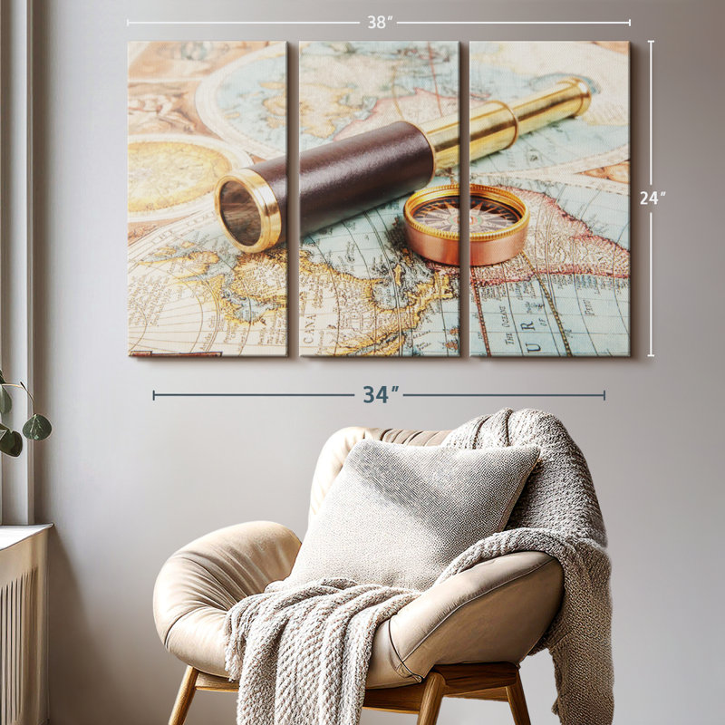 "Espion et boussole" sur toile, H 24 po x l 38 po x P 1,25 po