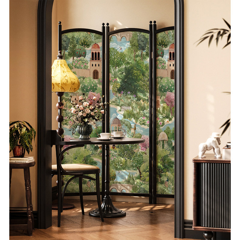 Paravent de chambre pliable Mid-Century, 3, 70.9" H x 59.1" W x 1.2" D, Black