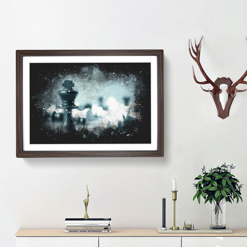 A Chess Battle Paint Splash - Picture Frame Graphic Art, 33cm H x 45cm W x 2cm D, Walnut Framed