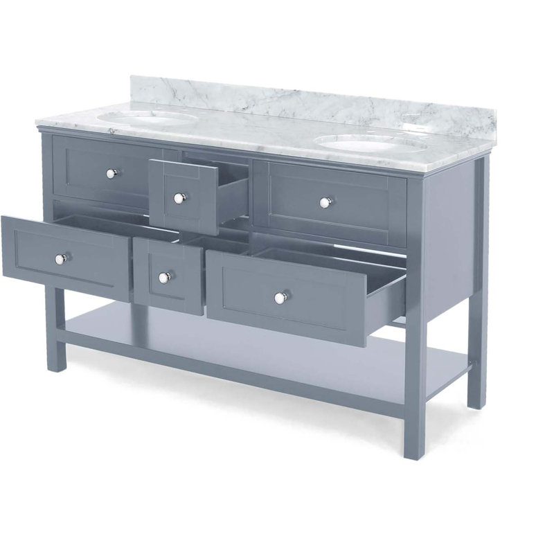 Meuble-lavabo double 61 po avec plateau en marbre Avyn, Gris