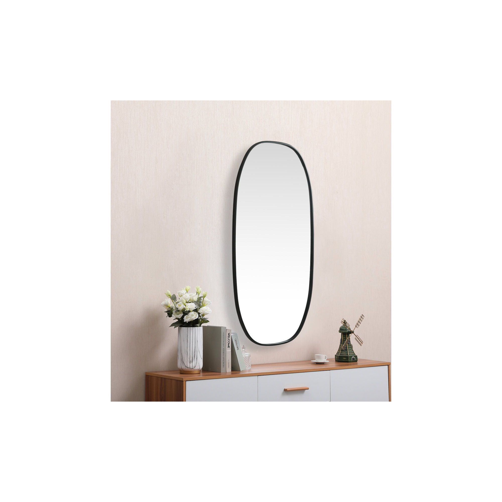 Bertin Metal Oval Wall Mirror, Black, 48"  x 24" 