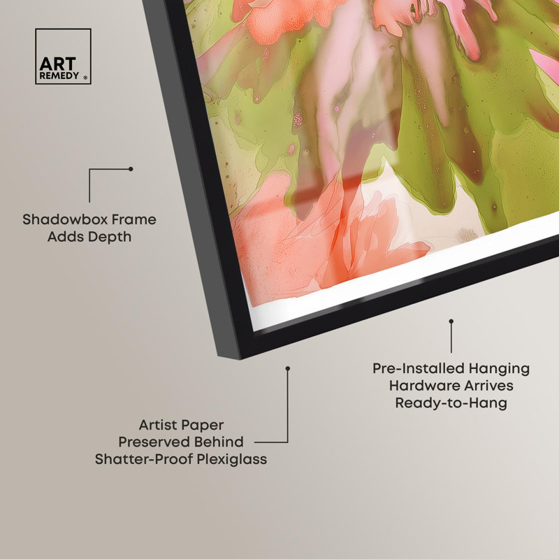 «Vibrant Fluids Floral IV Shadowbox», impression d'art abstrait floral par Art Remedy, H 25 po x l 17 po, Noir