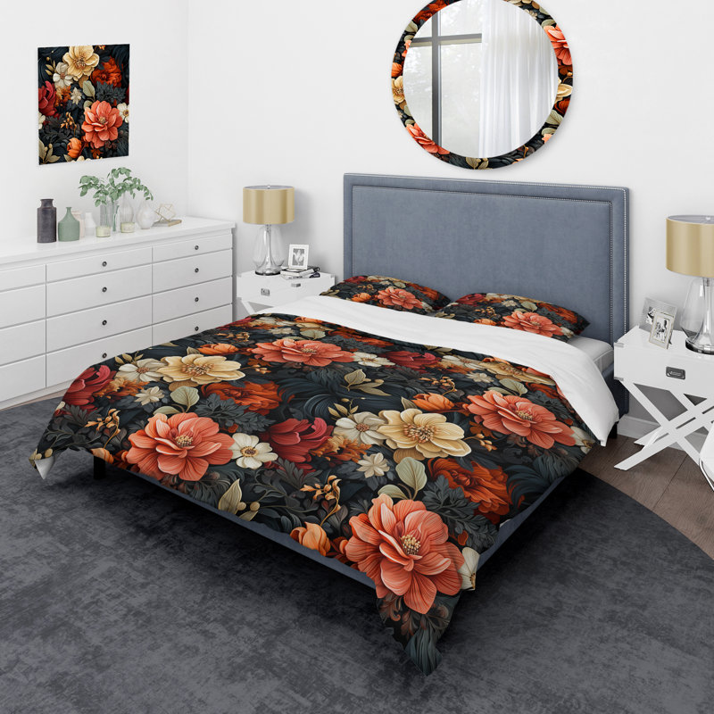 Ensemble de housse de couette floral rose et vert, Housse de couette pour très grand lit et 2 très
