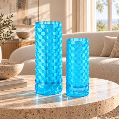 Vases de table Fleurine, hauts, en verre texturé dépoli, bleu