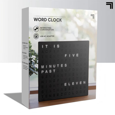 LED Word Digital Clock, 7.75", Black Finish, Light-Up Desk & Wall Clock, Modern Time Display, Shelf Or Wall Decor For Home Office, Living Room, Kitchen & Bedroom, Housewarming Gift