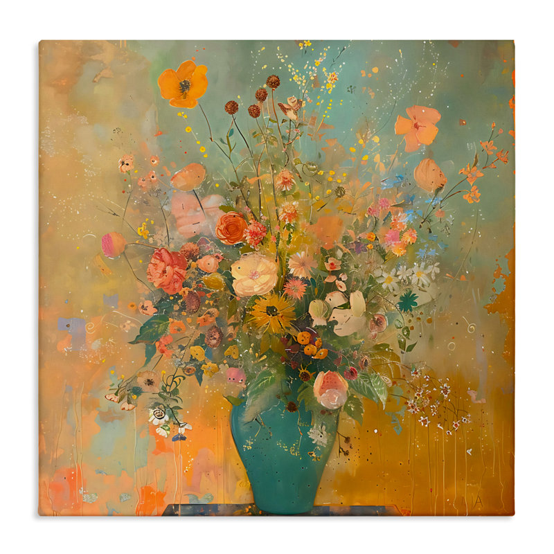 Toile rétro avec bouquet coloré, design by Creative Studio, H 17 po x l 17 po