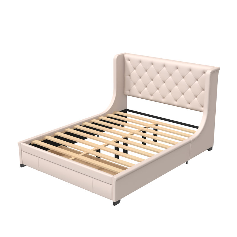 Lit plateforme à tiroirs Emily-Maya, Beige