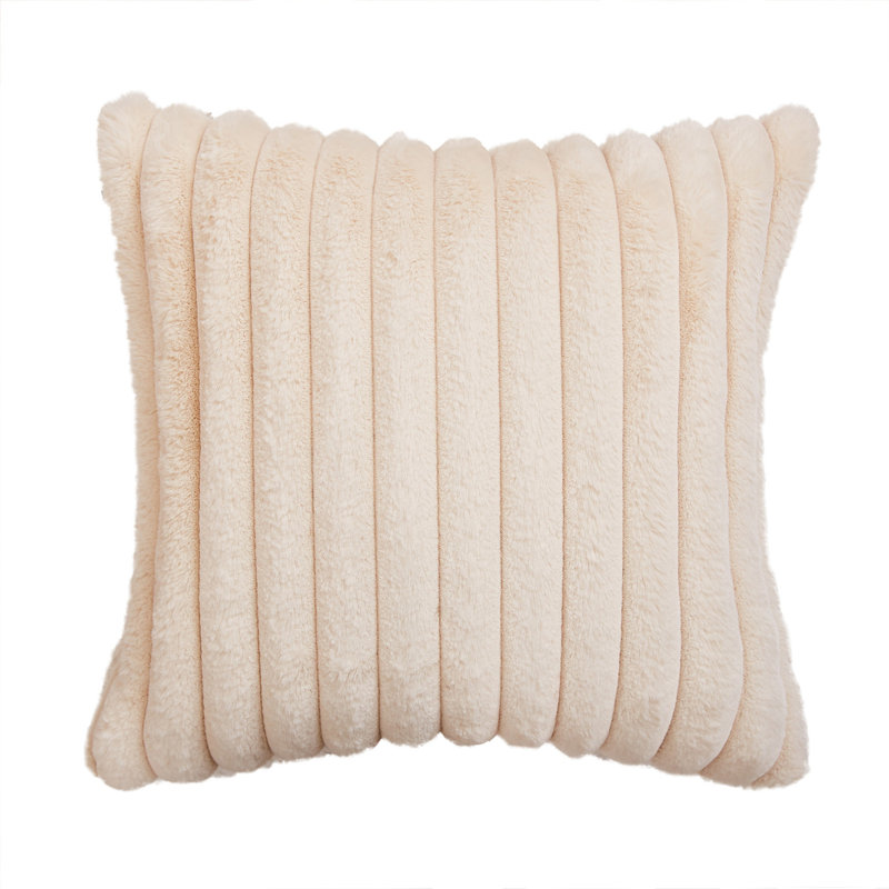 Faux Fur Reversible Throw Pillow, Cream, 20"H x 20"W