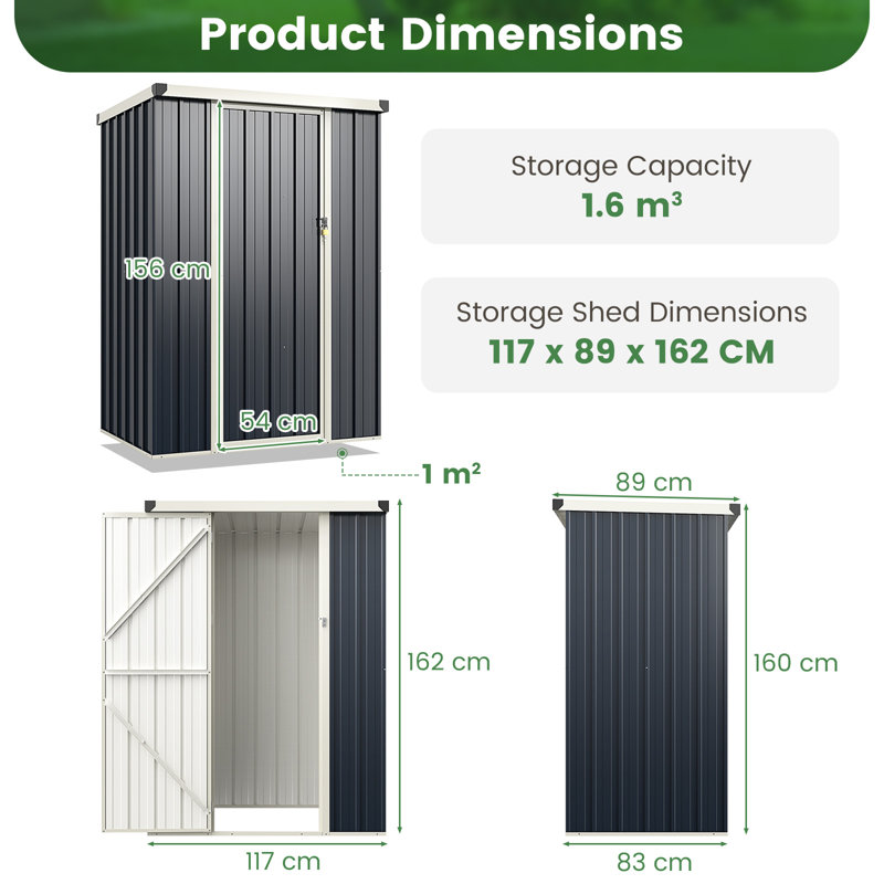 117 X 89 Cm Metal Garden Shed All-Weather Utility Tool Shed W/ Lockable Door