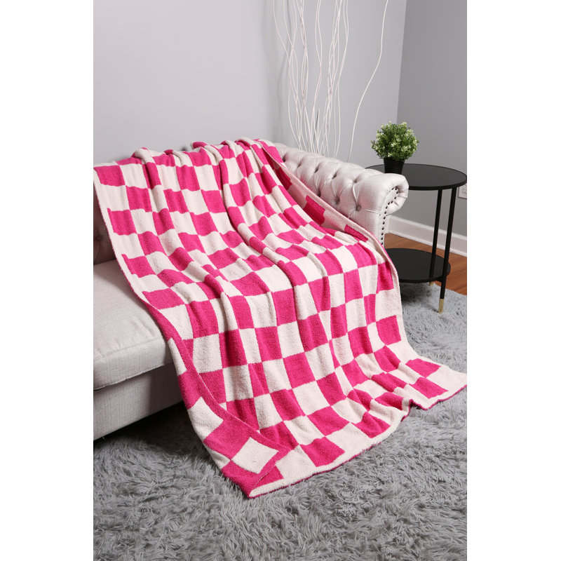 Checkered Pattern Luxury Soft Throw Blanket, Fuchsia