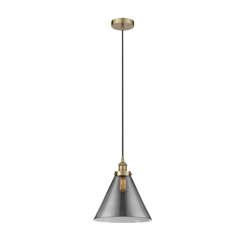 Mini-luminaire suspendu 1 lumière Cone, Laiton, H 14,75 po x l 12 po x P 12 po, Gris