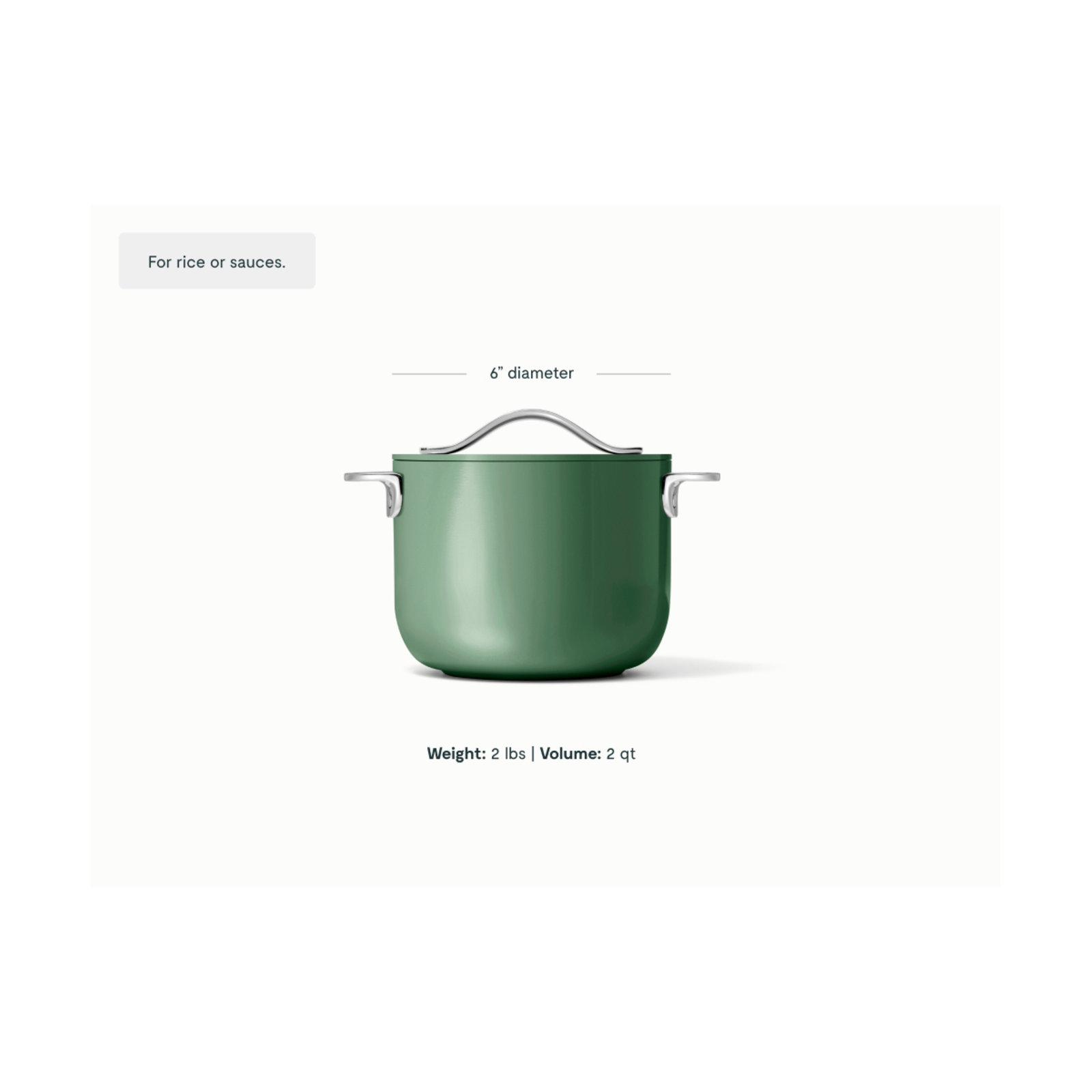 Caraway Nonstick Ceramic Petite Cooker W/ Lid, 2 quarts, Sage