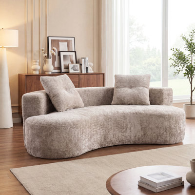 Plancher désossé de 79,5 pouces à 3 sièges avec 2 coussins pour plusieurs espaces comme le salon, la chambre à coucher, le loft, le bureau, le matériau Boucle, aucun canapé d'assemblage requis dans les pièces, les chambres et les lofts
