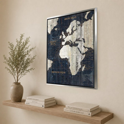 Old World Map Blue by Wild Apple Portfolio - Graphic Art on Canvas