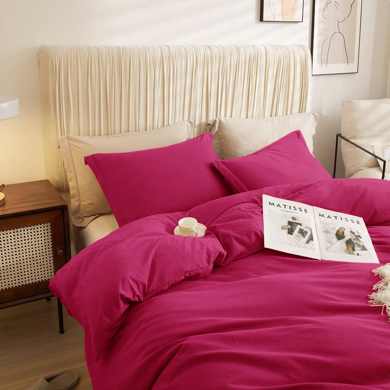 Ultra Soft 3-Piece Dyed Duvet Cover Set With Pillowcases, Single Duvet Cover + 2 Standard Pillowcases, Pink