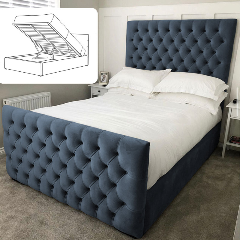 Aleisha Chesterfield Upholstered Ottoman Storage Bed - Button-Tufted Velvet Gas Lift Bed Frame, Single (3'), Steel