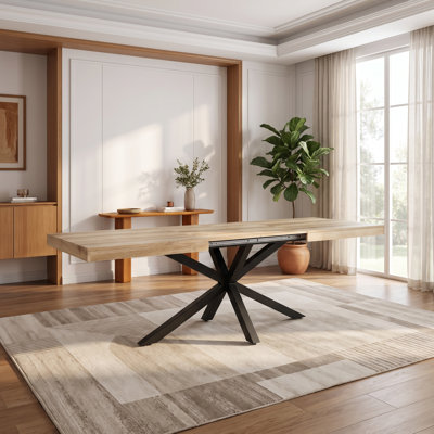 62.99" to 94.49" Extendable Rectangular Dining Table with 2 Leaves and Sturdy Metal Legs, Modern Dining Table for 4-8 People