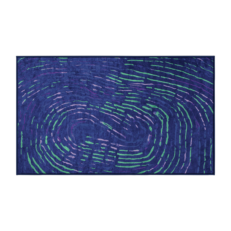 Machine Washable Blue Area Rug, Runner 2' x 4'