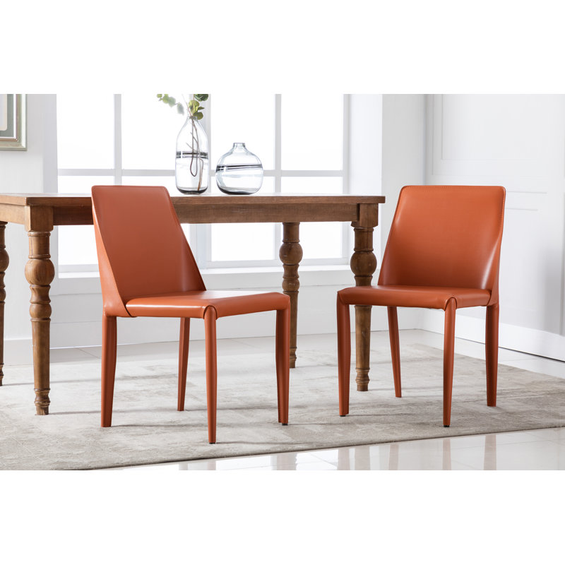 Alycen Genuine Leather Upholstered Dining Chair, Orange