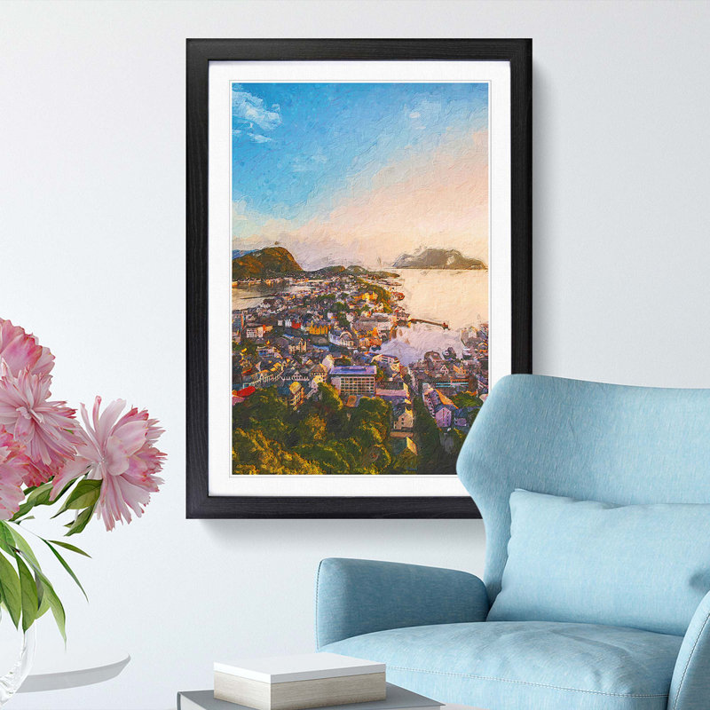 Alesund In Norway - Single Picture Frame Print, 33cm H x 24cm W x 2cm D, Black Framed