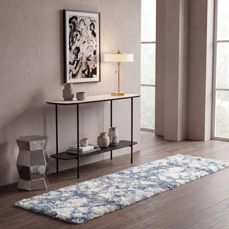 Castiglione Abstract Ivory/Blue Area Rug, Runner 2' x 8'