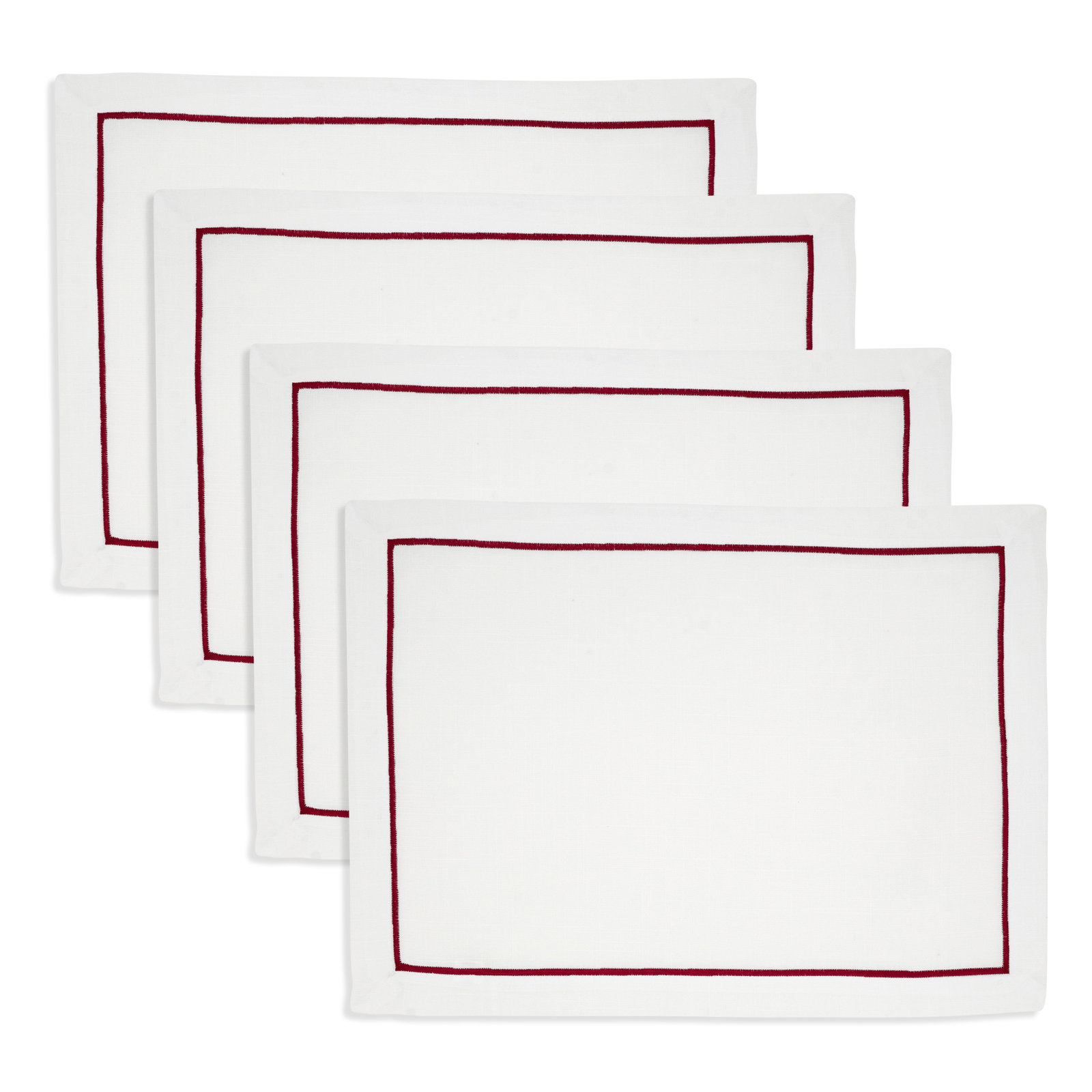 Embroidered Line Design Placemat (Set of 4), Red