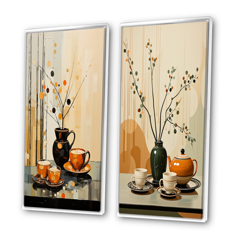 «Coffee Tea Cafe Points» 2 pièces, Cadre blanc, H 40 po x l 40 po
