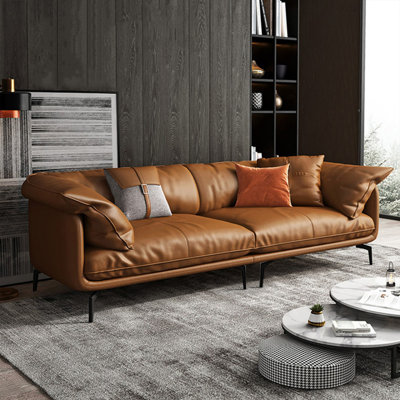 Orange Genuine Leather Modular Sofa cushion couch