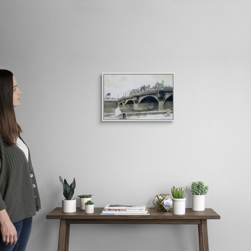 Art mural sur toile Paris Bridge, H 14 po x l 20 po x P 1,75 po, Cadre flottant blanc