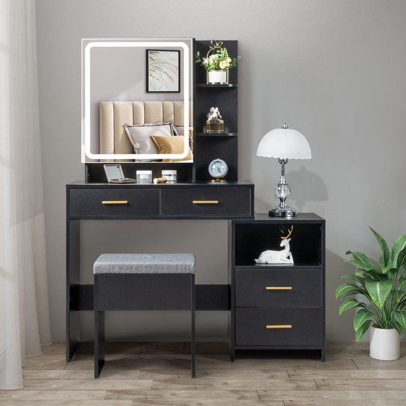 Meuble-lavabo avec miroir Mashdots, Noir, noir, noir, noir