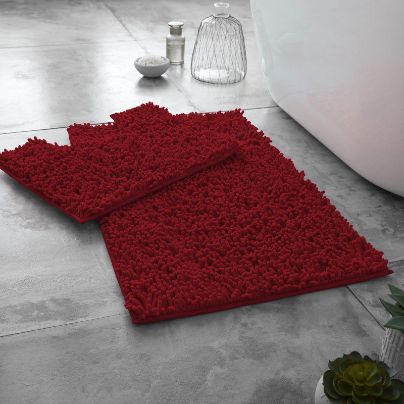 2 Piece Set Rectangle/U-shaped Bath Mat, Deep Red