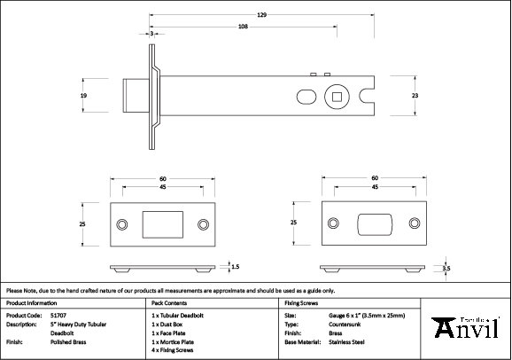 Heavy Duty Tubular Deadbolt, Polished Brass