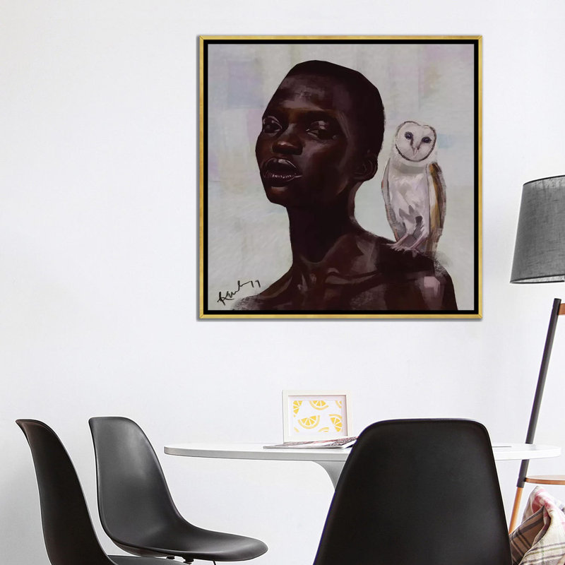 Reproduction d’art sur toile hibou par Adekunle Adeleke, H 37 po x l 37 po x P 1,5 po, Toile encadrée d'or, Pas de tapis