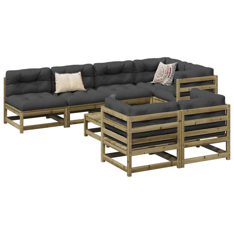 Brayden Studio 8 Piece Garden Sofa Set Solid Wood Pine, Black, Honey Brown