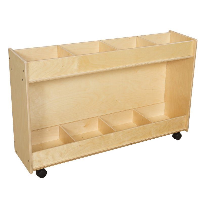 Natural Plywood Mobile Book Organizer with 8 Bins