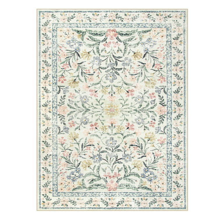 Washable Floral Area Rugs Boho Large Rugs Non-Slip for Bedroom Soft Rubber Backed Carpet