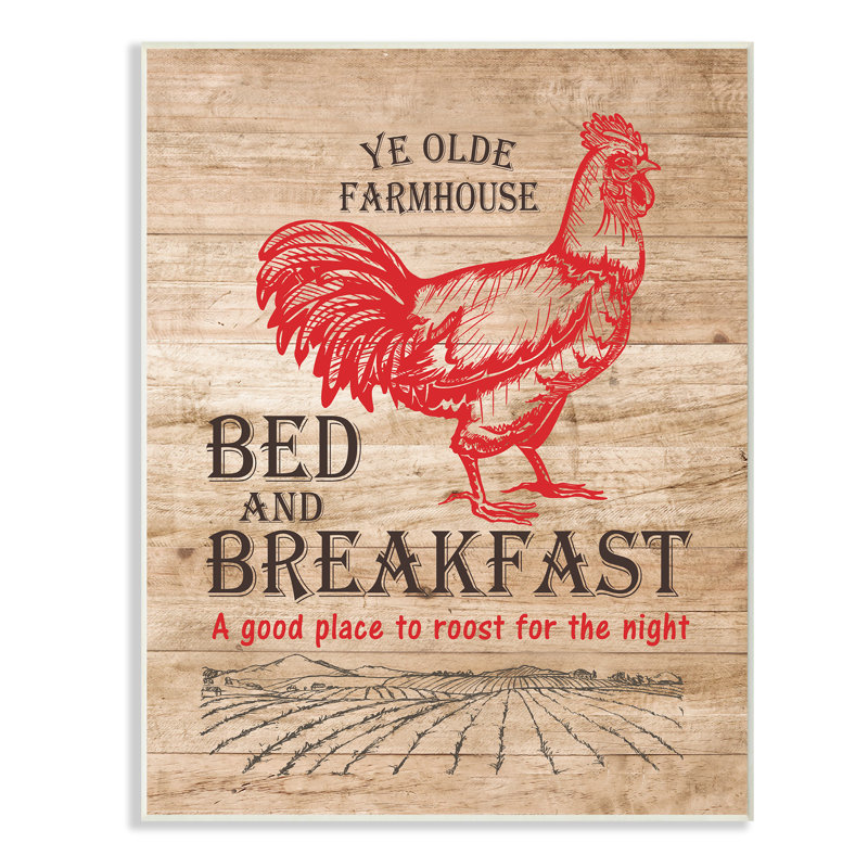 Bed And Breakfast Red Rooster par Lettered and lined - cadre photo, art textuel, H 15 po x l 10 po, Plaque murale