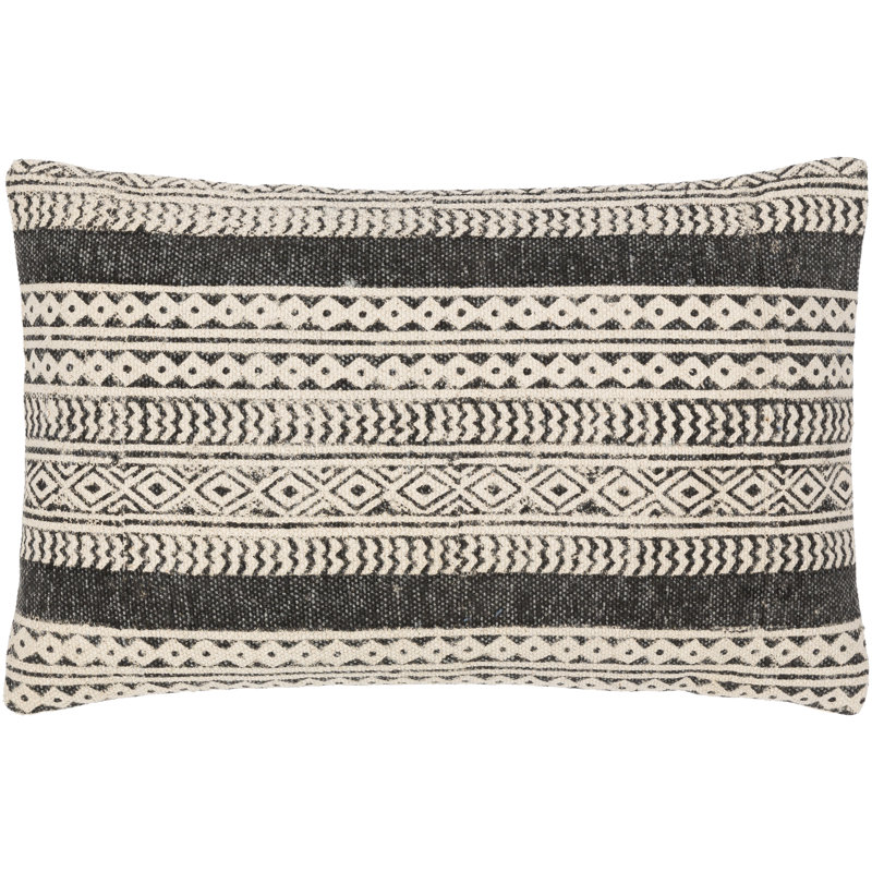 Zetta Geometric Cotton Throw Pillow, Beige/Black, Pillow Cover Only - No Insert, 14" x 22"