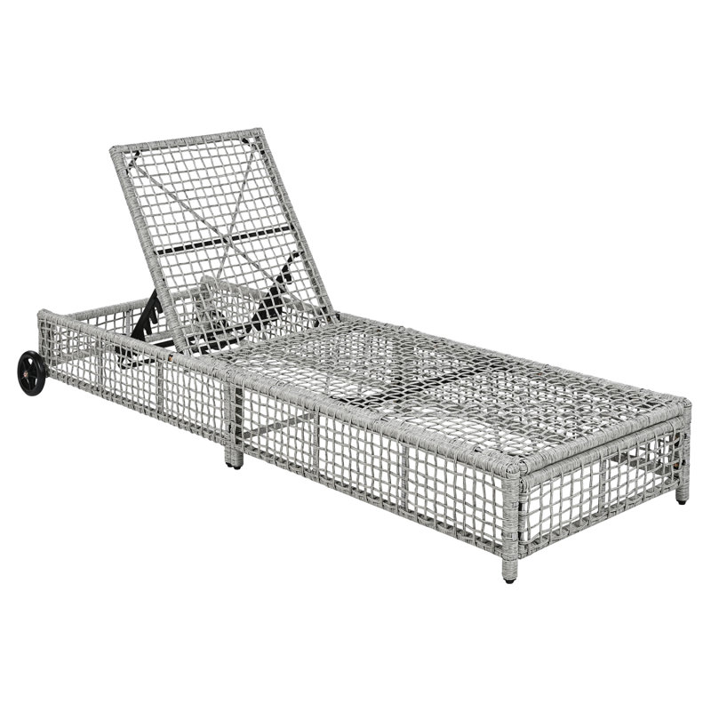 Trexm Outdoor Lounge Chair, Patio Chaise Lounge With 5-Position Backrest, Rattan Outdoor Lounge Chair With Cushion And Wheels For Poolside, Backyard, Garden