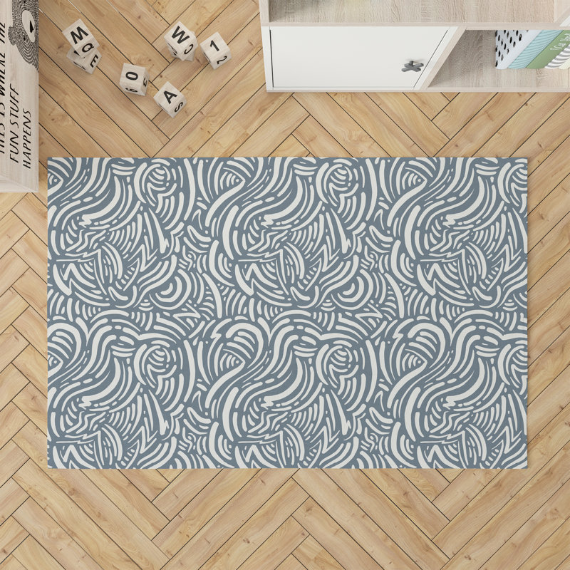 Cozy Swirl Kids Play Mat, Blue, Rectangle 4' x 6'