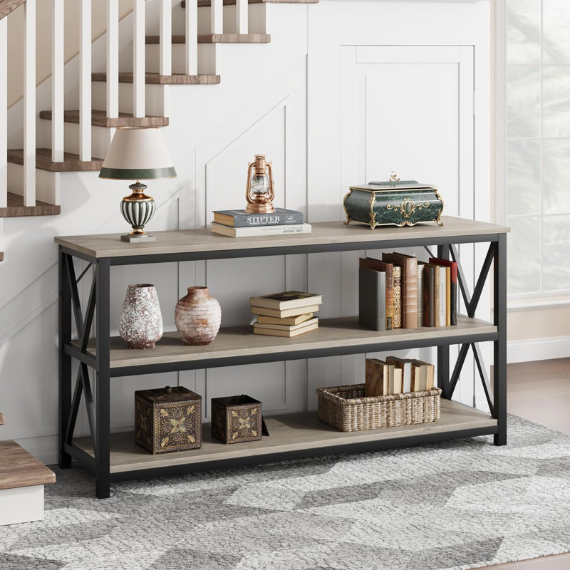 Rustic Brown 55.1" Industrial Wood and Metal Console Table with Storage