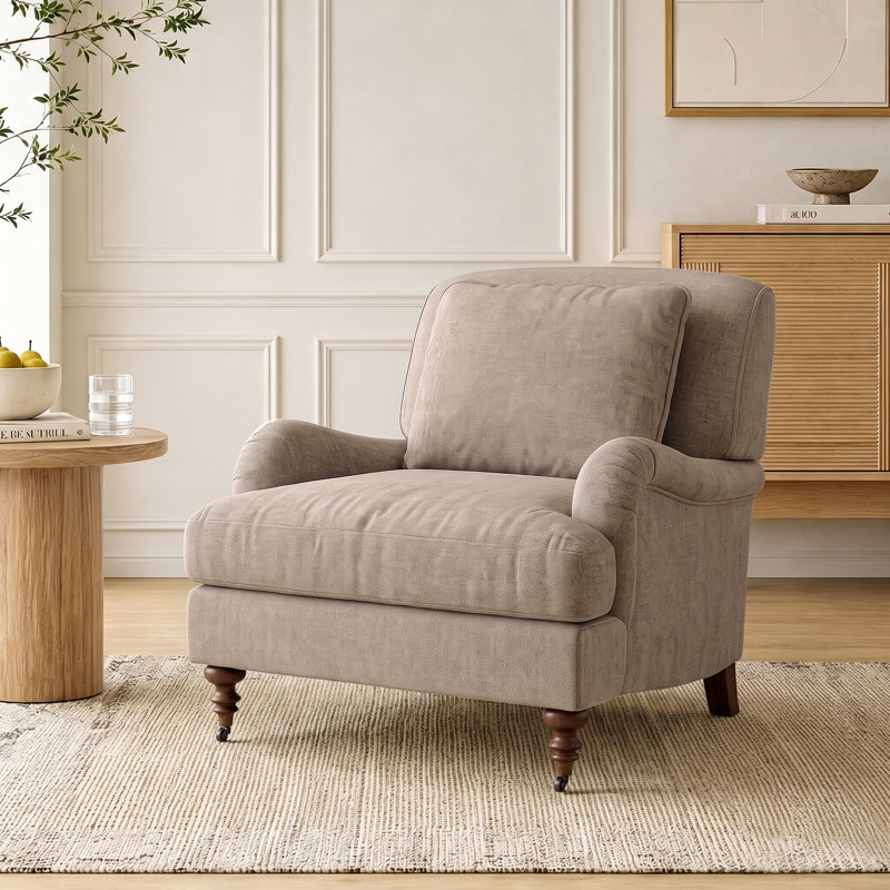 Fauteuil d'appoint en bois rembourré English Classic, Beige, 1, 29" W x 35" D x 33" H